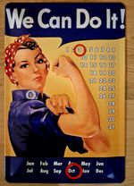Nostalgic Style Metal Sign We Can Do It! with calendar/date display, wall