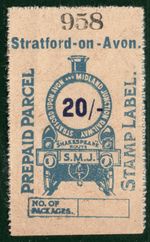 GB SOA&MJR RAILWAY Parcel Stamp 20s HIGH VALUE Mint RARE Stratford-on-Avon PIW12