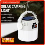 “Solar LED Portable Camping Lamp – Hook & Type-C Charging Supported”