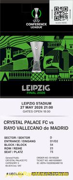 reproduction 2026 CRYSTAL PALACE europa conference final PERSONALISED ticket