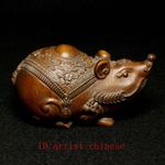 3 Inch Chinese Boxwood hand carved Mouse Statue Netsuke Decoration Collection