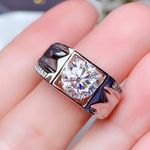 2.29 TCW Round Cut White Moissanite Men's Engagement Ring 14k White Gold Plated