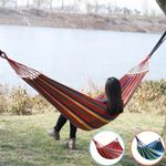 Double Camping Hammock 260x80cm Canvas Striped Outdoor Hanging Hammock 200kg