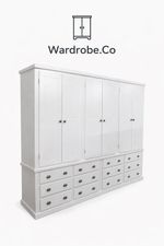 HANDMADE AYLESBURY (WHITE+BRONZE HANDLES) 12 DRAWERS6 DOORS LARGE WARDROBE 5PART