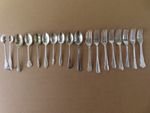 Vintage Silver Plate 17 Piece All Different 8 Teaspoons 8 Cake Forks 1 Tong Suga