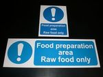 FOOD PREPARATION AREA RAW FOOD ONLY Sign Plastic Sticker & Holed Hygiene Kitchen