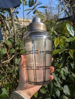 Very Rare 1930s Art Deco Cocktail Shaker - Frosted Glass, Silver plated Vintage