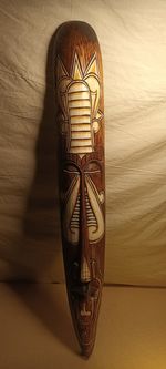 Hand Carved Tribal Wooden Wall Hanging Mask  38"x 5" Ethnic Bali