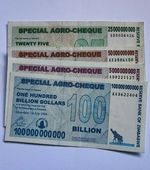 Zimbabwe 5 , 25 , 50 , 100 Billion Dollars Special Agro-Cheque  2008 Used 4 PCS