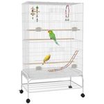Bird Cage with Stand Wheels & Toys Budgie Finch White 79x49x133cm