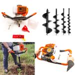 Earth Auger 52cc Petrol 2 Stroke Engine Post Hole Borer Digger & 4 Drill Bits