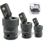3PC Universal Joint Socket Set Impact Swivel Ball 1/2" 3/8" 1/4" 360° Drive H-D