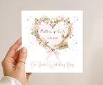 Personalised Wedding Day Card - Rustic Floral Heart Wreath