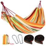 Cotton Hammock Heavy Duty Portable with Straps Carabiners Camping Garden Outdoor