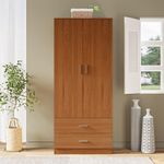 2 Door 2 Drawers Wardrobe Clothes Storage Cupboard with Hanging Rail for Bedroom