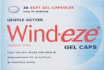 Wind-eze Gel Caps 20 Capsules Bloating Trapped Wind Pain Relief Discomfort Fast