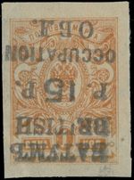 1919- BRITISH OCCUPATION OF BATUM, INVERTED BLACK SURCH 15K ON IMPERF 1K SC.#23a