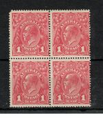 Australia 1918 1d carmine-pink Sidehead block of 4  3 x MNH 1 x MH