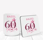 Personalised 60th Birthday Gift 60th Pink Gift Mug, Coaster or Mug & Coaster Set