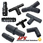 Black Plastic Barbed Hose Connectors Straight Barb Reducing Elbows T's Y Pieces