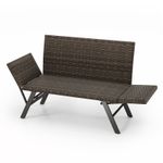 Metal Frame Wicker Couch Patio Convertible Sofa for 2-Grey