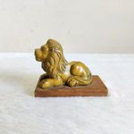 1920s Vintage Cast Iron Lion Statue Figure Wooden Base Decorative STO30