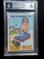 1967 TOPPS CARL YASTRZEMSKI AUTOGRAPHED RED SOX TRIPLE CROWN CARD (BECKETT)