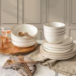 Over & Back 16 Piece Stoneware Dinner Set Microwave Dishwasher Safe White