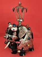Antique Silver And Ebony Wood Bejewelled Kandy Elephant From Sri Lanka (Ceylon)