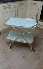 This Vintage 1970s Bar Cart Folds with A Marble-effect Finish In Good Condition