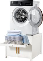 Laundry Pedestal, Washing Machine Stand Base with Drawer and Pull-out Shelf