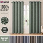Linen Curtains Blackout Eyelet Ring Top Thick Thermal Ready Made Pair Tie Backs