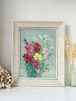 Mid Century Antirrhinum Oil Painting on Canvas in Textured Linen Frame, Signed