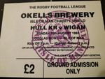 MATCH TICKET 1985 RUGBY LEAGUE CHARITY SHIELD HULL KR V WIGAN @ ISLE OF MAN