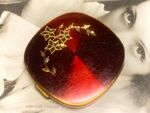 Metallic red and gold tone vintage Powder Compact: Makeup Mirror-1m