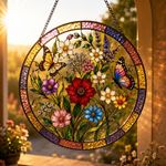 Charming Butterfly 3D Suncatcher Stained Glass Sunflower Iris Flower Autumn