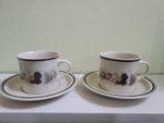 Royal Doulton Lambethware Harvest Garland Pair Of Cups & Saucers.