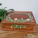Handpainted Pine Wooden Small Desktop Writing Desk Bureau Floral