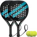 ianoni Padel Racket Set with Balls - Carbon Fibre Surface Memory Flex Foam -BLUE