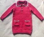 George Girls Knit Dress & Tights Set Burgundy/White Long Sleeve Button Bow