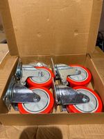 4x RED Heavy Duty 100mm Caster Wheels - 2 With Brakes