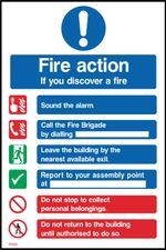 Fire Action If you discover a fire Sign or Sticker -All Materials & Sizes (FA99)