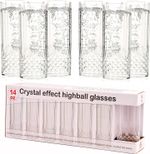 6X CRYSTAL EFFECT REUSABLE HIGHBALL DRINK GLASSES VINTAGE CLEAR PLASTIC ACRYLIC
