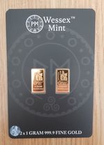 2 x 24ct Gold 1g Wessex Mint Britannia 999.9 Fine Bars