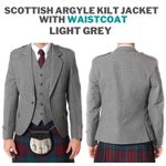 Men's Scottish Light Grey Argyle Kilt Jacket 5 Button Vest Wedding jacket