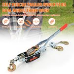 4 Ton Dual Gear Power Puller Heavy Duty 3 Hook Cable Puller Hand Winch Turfer