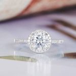Round Cut 2.30Ct Moissanite Halo Engagement Ring 14k White Gold Finish Size 5.5