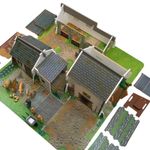 Large Vintage Wooden Toy Farm Playset Plywood Buildings Animals Figures