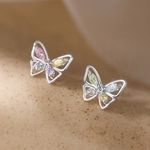 925 Sterling Silver Crystal Colourful Butterfly Stud Earrings Womens Jewellery 