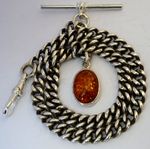fantastic antique solid silver pocket watch albert chain w/ silver gem set  fob